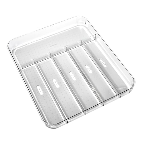 Light Grey Large Silverware Tray with Soft Grip - 6 Compartments | BPA-Free