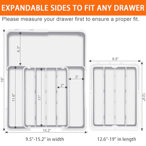 Adjustable Plastic Silverware Drawer Organizer, BPA Free, White