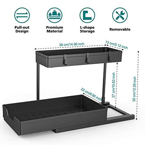 Black Under Sink Organizers for Bathroom & Kitchen Storage (Pack of 2)