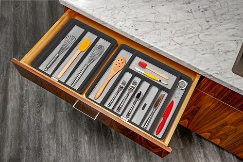 Madesmart Expandable Silverware Tray, Drawer Utensil Organizer, Grey