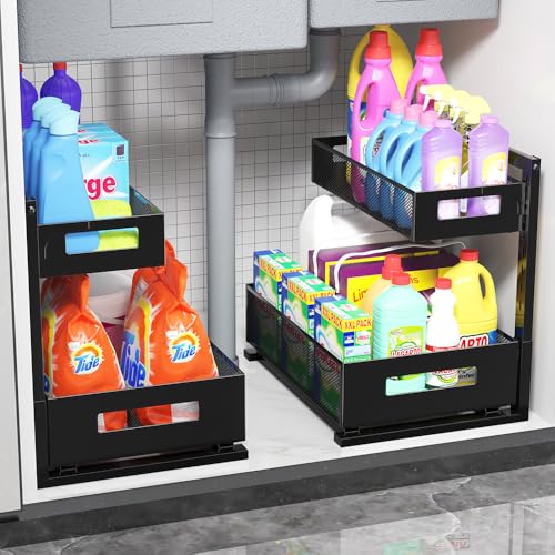 2-Tier Metal Pull-Out Organizer for Kitchen and Bathroom Storage