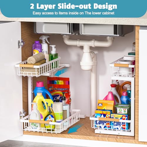 2-Pack Under-Sink Organizer: Adjustable 2-Tier Slide-Out Storage