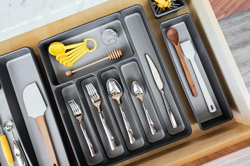 Classic Large Silverware Tray with 6 Compartments | BPA-Free | Non-Slip Feet | Kitchen Drawer Organizer