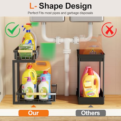 Miyawell 2-Tier Pull Out Under Sink Organizer, Metal Shelves for Kitchen & BathroomStorage