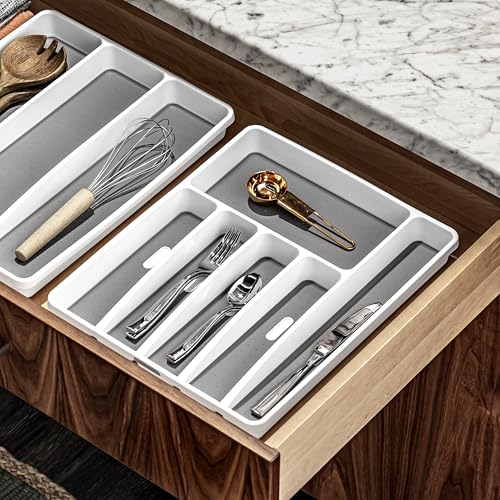 Madesmart Premium Antimicrobial Silverware Tray, White, 6 Compartments