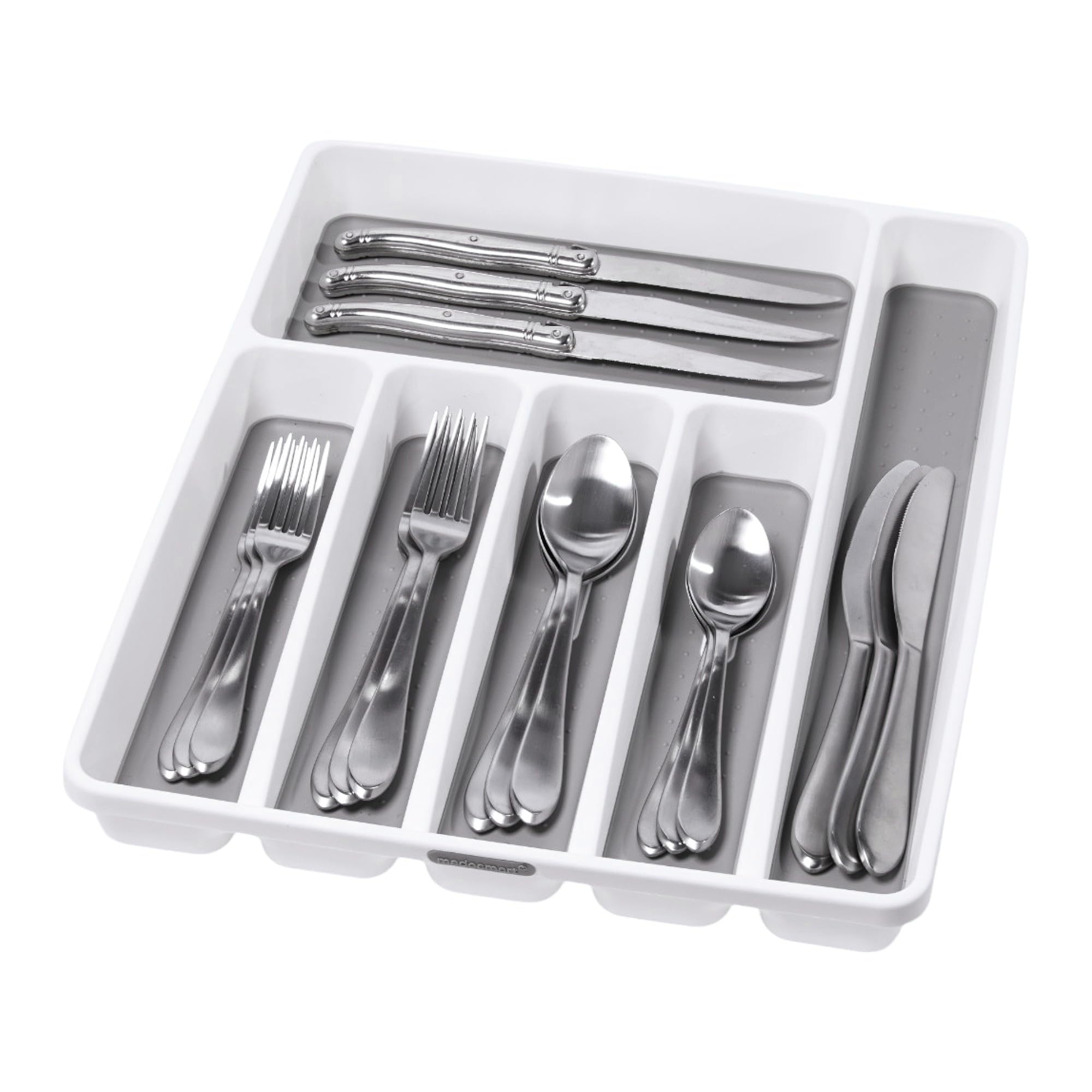 Madesmart Premium Antimicrobial Silverware Tray, White, 6 Compartments
