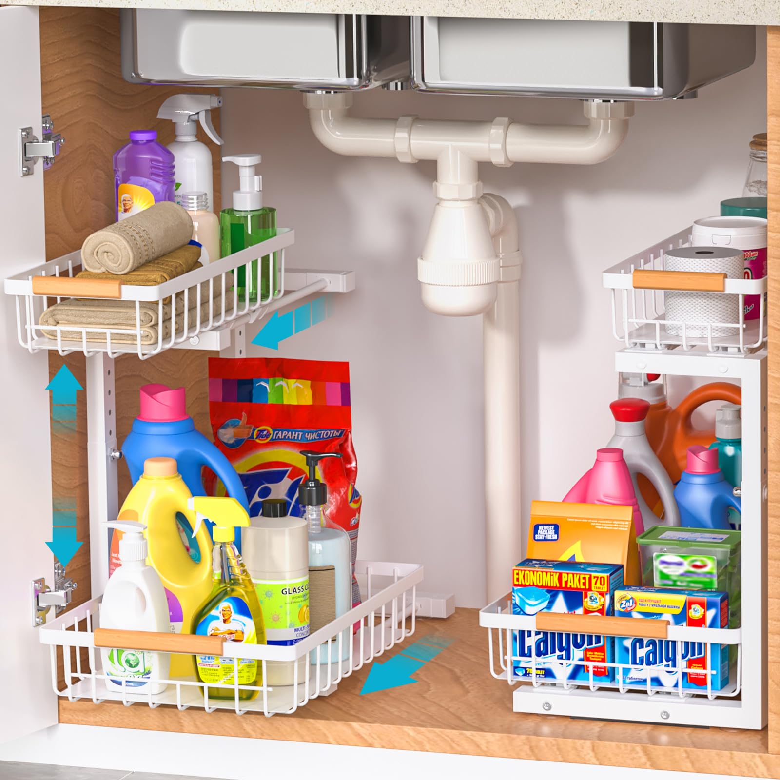 2-Pack Under-Sink Organizer: Adjustable 2-Tier Slide-Out Storage