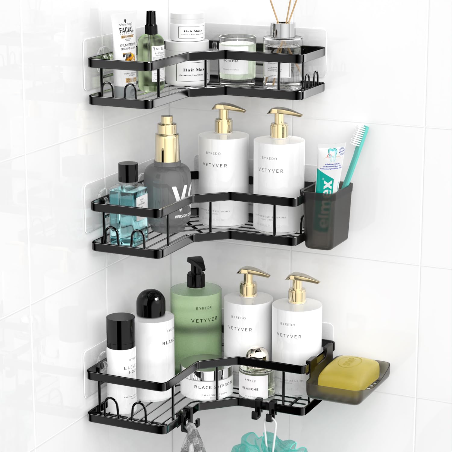 Rustproof Adhesive Shower Caddy Organizer - 3 Pack