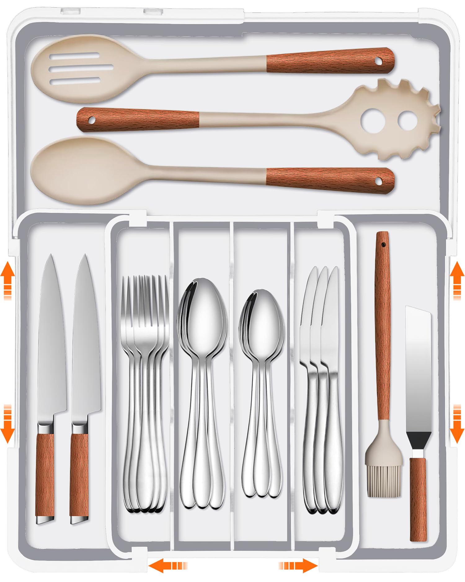 Adjustable Plastic Silverware Drawer Organizer, BPA Free, White