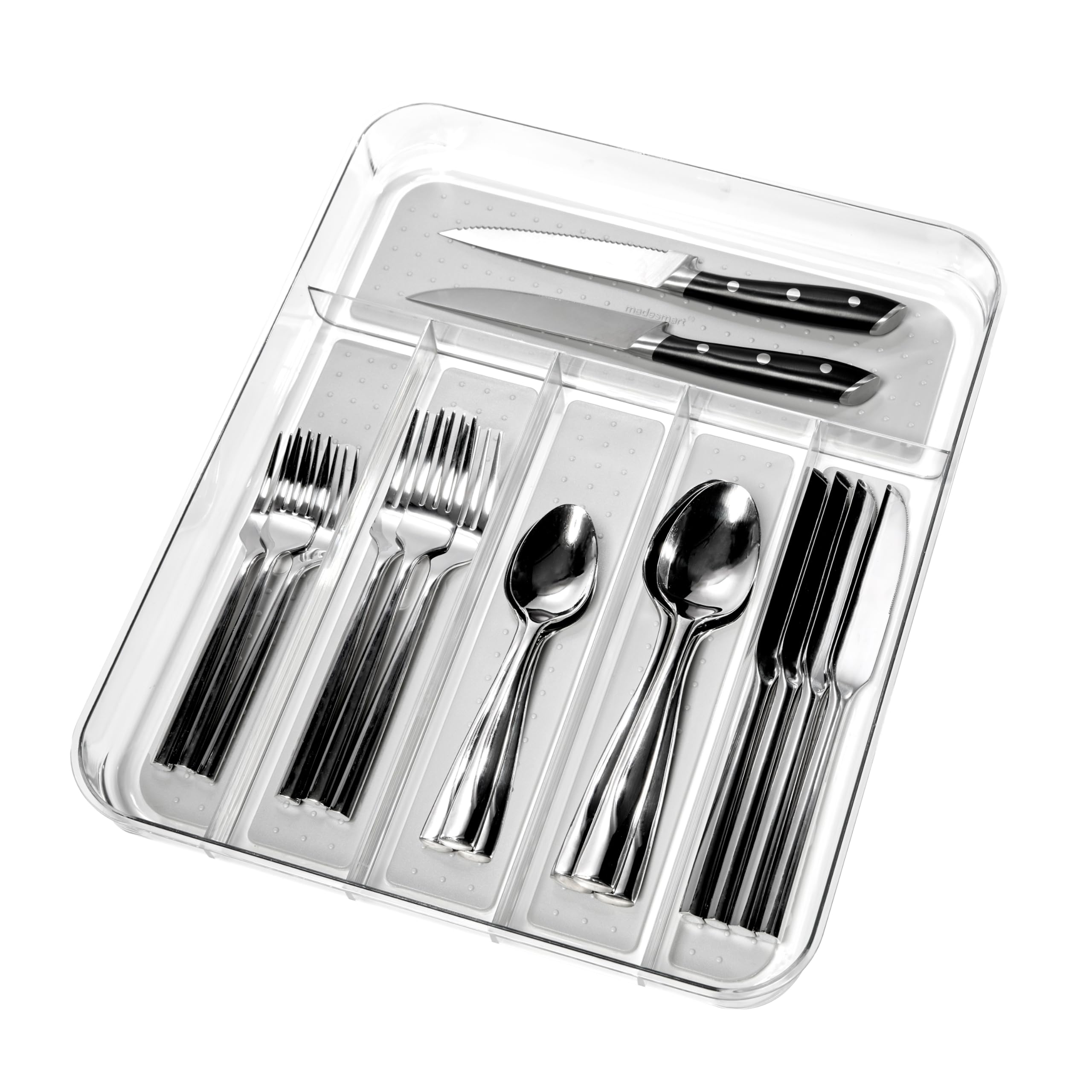 Light Grey Large Silverware Tray with Soft Grip - 6 Compartments | BPA-Free